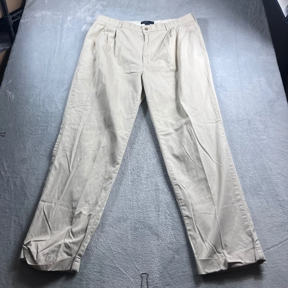 Polo Ralph Lauren Hammond Pant Men 40x32 Tan Khaki Pleated Cuffed Chino Trousers